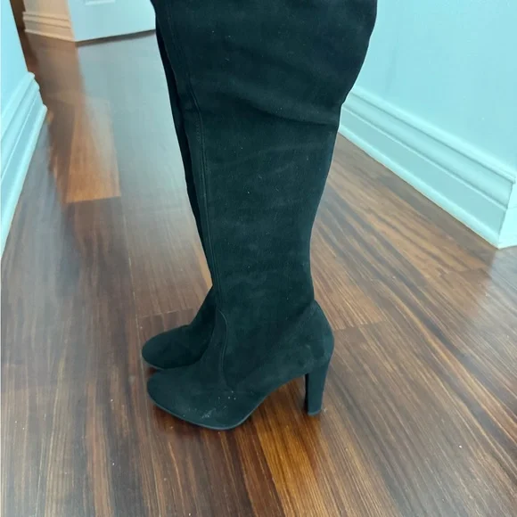 Stuart Weitzman Black Suede Thigh High Heeled Boots - Picture 3 of 3